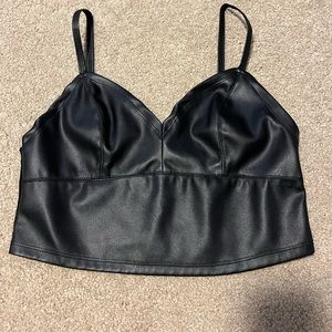 black leather crop top